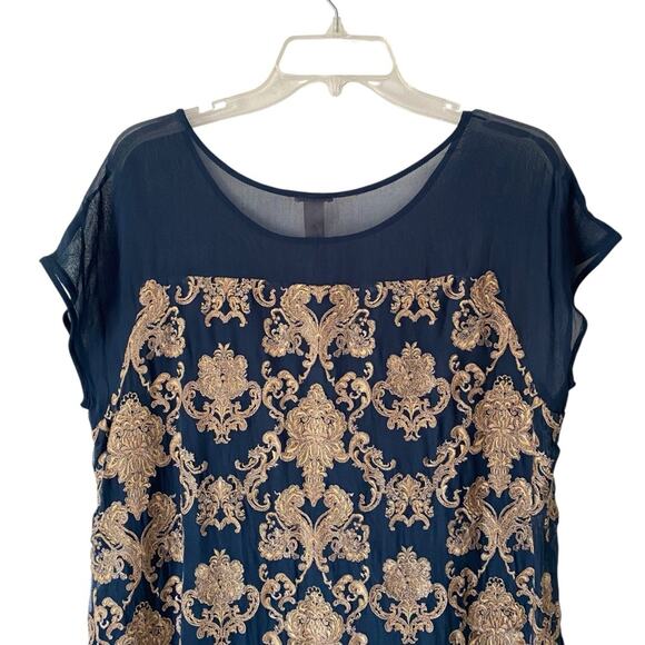 Sundance Teal Blue Gold Embroidery Shift Dress size large - Picture 8 of 11